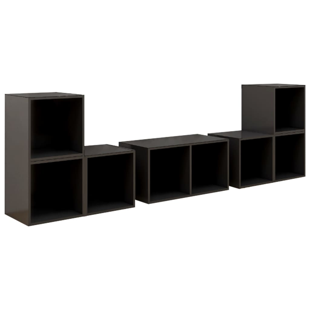 vidaXL Set de dulapuri TV, 6 piese, gri extralucios, lemn prelucrat vidaXL Set de dulapuri TV, 6 piese, gri extralucios, lemn prelucrat