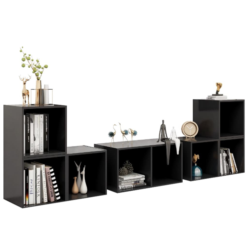 vidaXL Set de dulapuri TV, 6 piese, gri extralucios, lemn prelucrat vidaXL Set de dulapuri TV, 6 piese, gri extralucios, lemn prelucrat