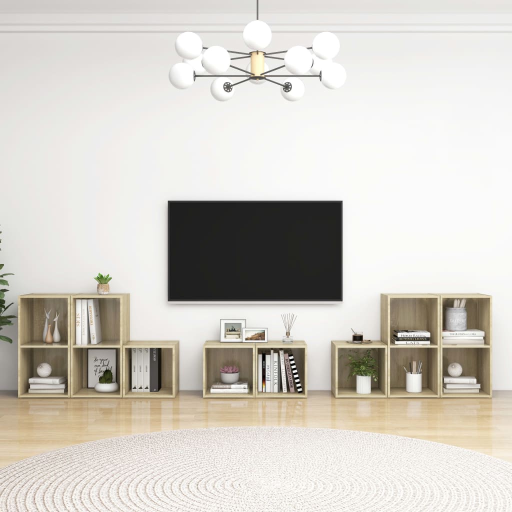 vidaXL Set de dulapuri TV, 8 piese, stejar sonoma, lemn prelucrat vidaXL Set de dulapuri TV, 8 piese, stejar sonoma, lemn prelucrat