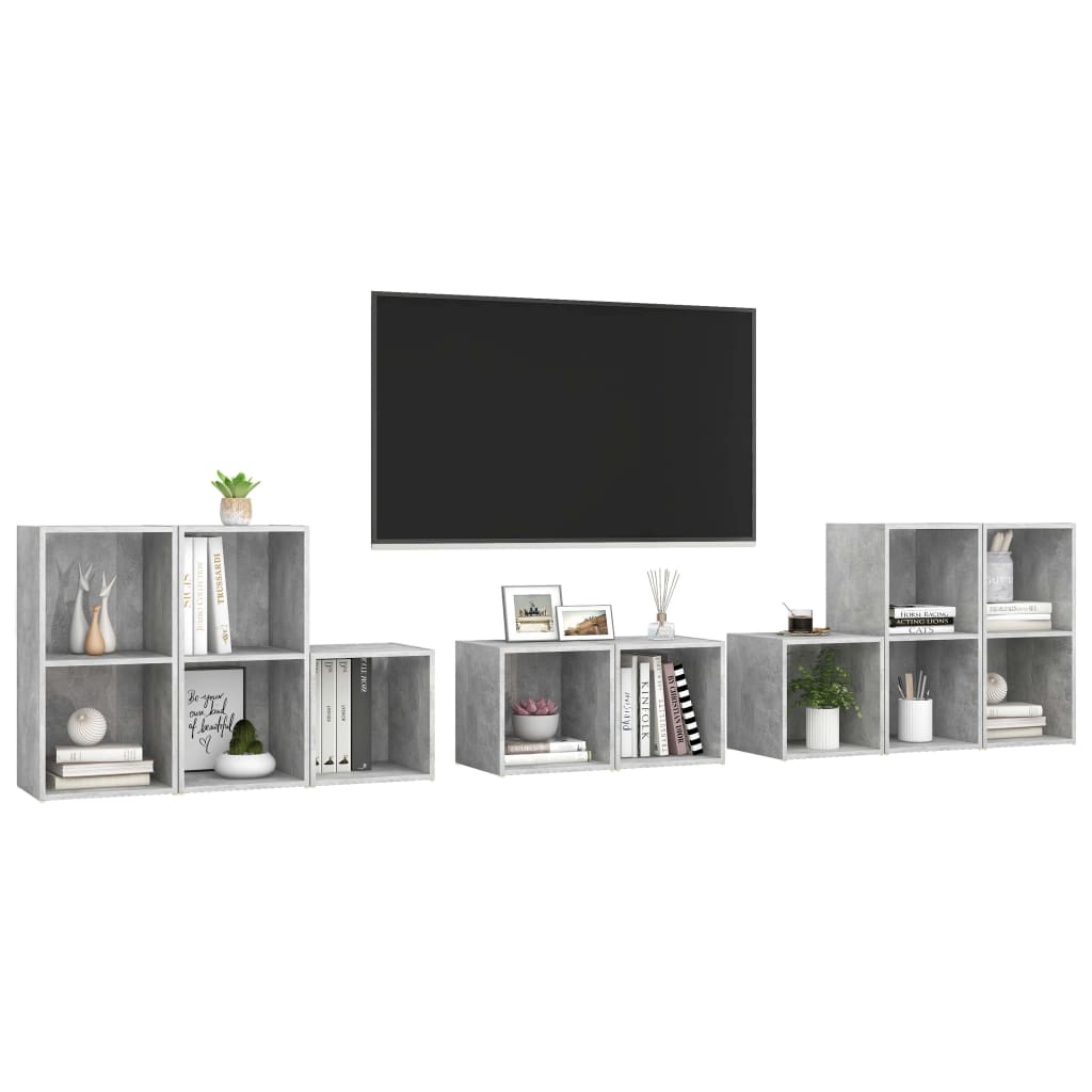 vidaXL Set de dulapuri TV, 8 piese, gri beton, lemn prelucrat vidaXL Set de dulapuri TV, 8 piese, gri beton, lemn prelucrat