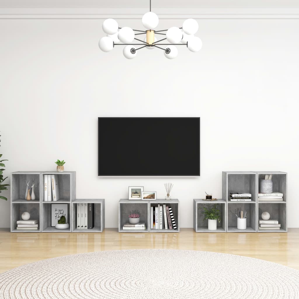 vidaXL Set de dulapuri TV, 8 piese, gri beton, lemn prelucrat vidaXL Set de dulapuri TV, 8 piese, gri beton, lemn prelucrat