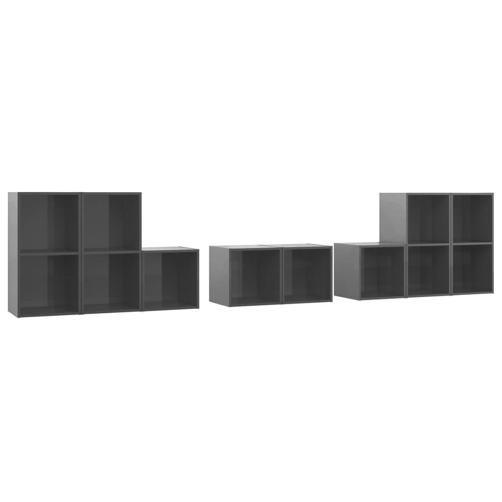 vidaXL Set de dulapuri TV, 8 piese, gri extralucios, lemn prelucrat vidaXL Set de dulapuri TV, 8 piese, gri extralucios, lemn prelucrat