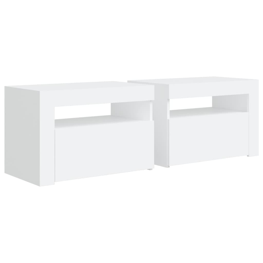 vidaXL Noptiere cu LED-uri, 2 buc., alb, 60x35x40 cm vidaXL Noptiere cu LED-uri, 2 buc., alb, 60x35x40 cm