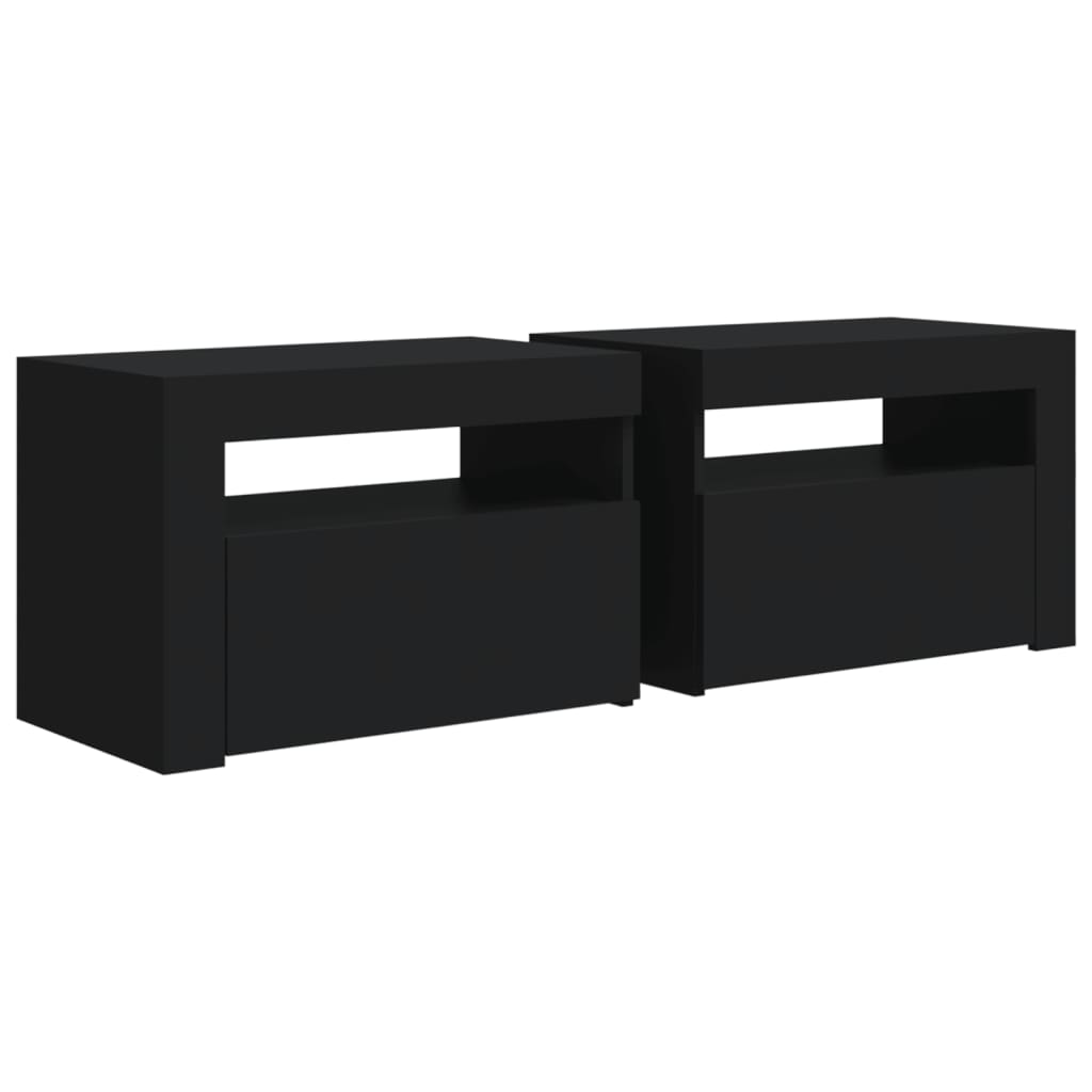 vidaXL Noptiere cu LED-uri, 2 buc., negru, 60x35x40 cm
