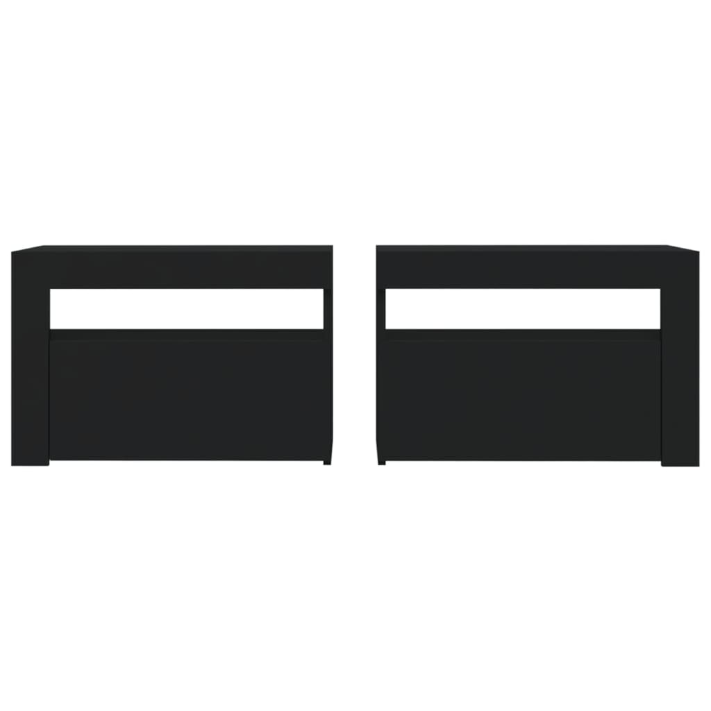vidaXL Noptiere cu LED-uri, 2 buc., negru, 60x35x40 cm