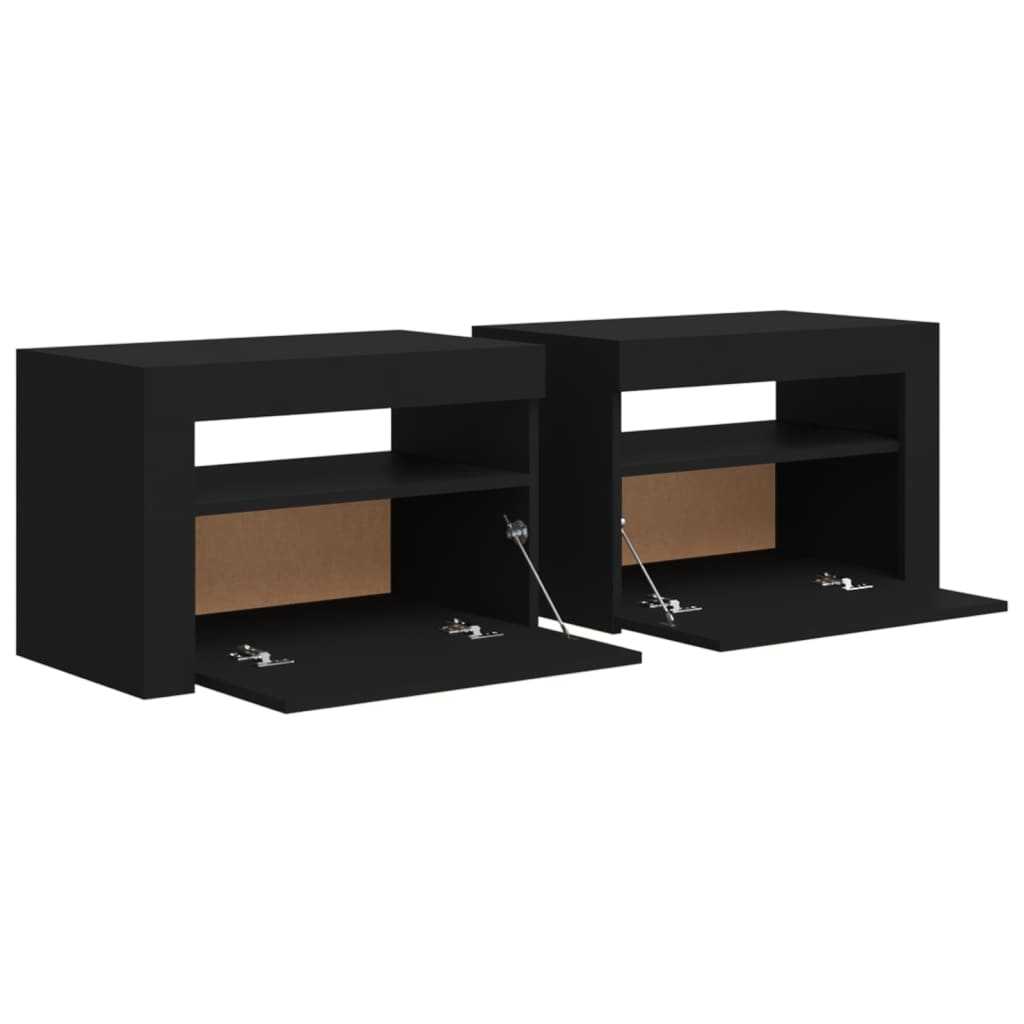 vidaXL Noptiere cu LED-uri, 2 buc., negru, 60x35x40 cm