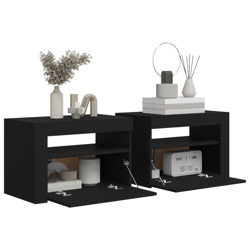 vidaXL Noptiere cu LED-uri, 2 buc., negru, 60x35x40 cm