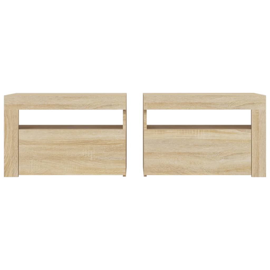 vidaXL Noptiere cu LED-uri, 2 buc., stejar sonoma, 60x35x40 cm