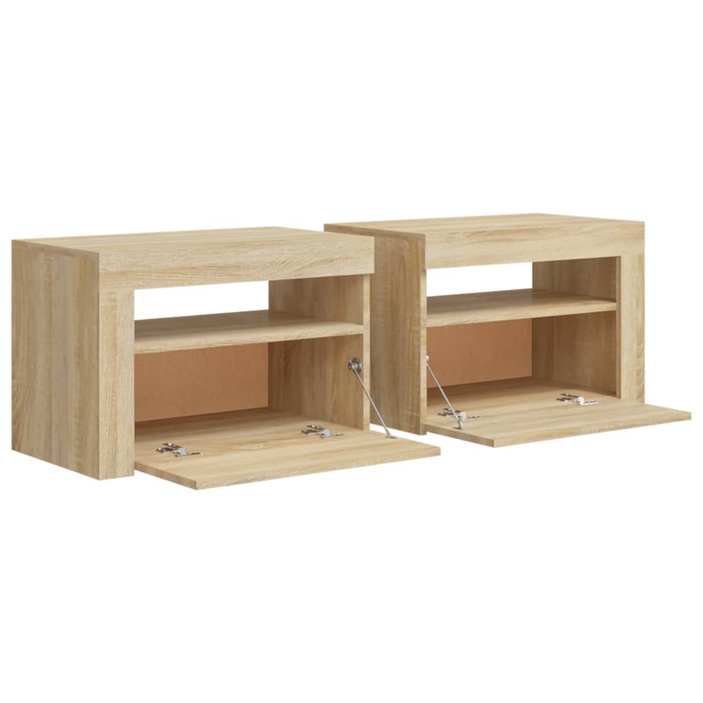 vidaXL Noptiere cu LED-uri, 2 buc., stejar sonoma, 60x35x40 cm