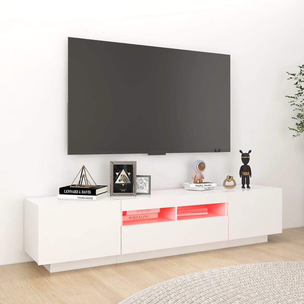 vidaXL Comodă TV cu lumini LED, alb, 180x35x40 cm vidaXL Comodă TV cu lumini LED, alb, 180x35x40 cm