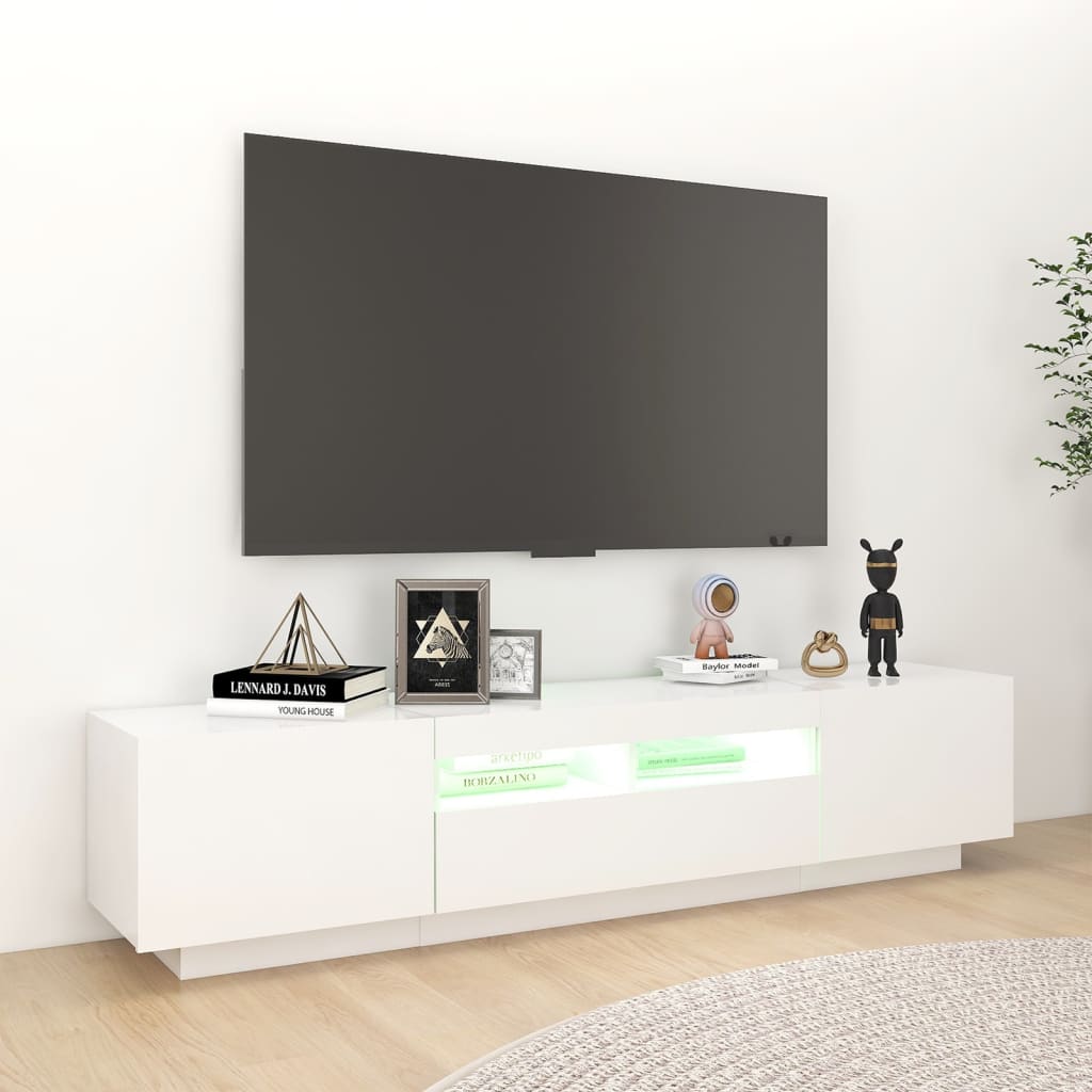 vidaXL Comodă TV cu lumini LED, alb, 180x35x40 cm vidaXL Comodă TV cu lumini LED, alb, 180x35x40 cm