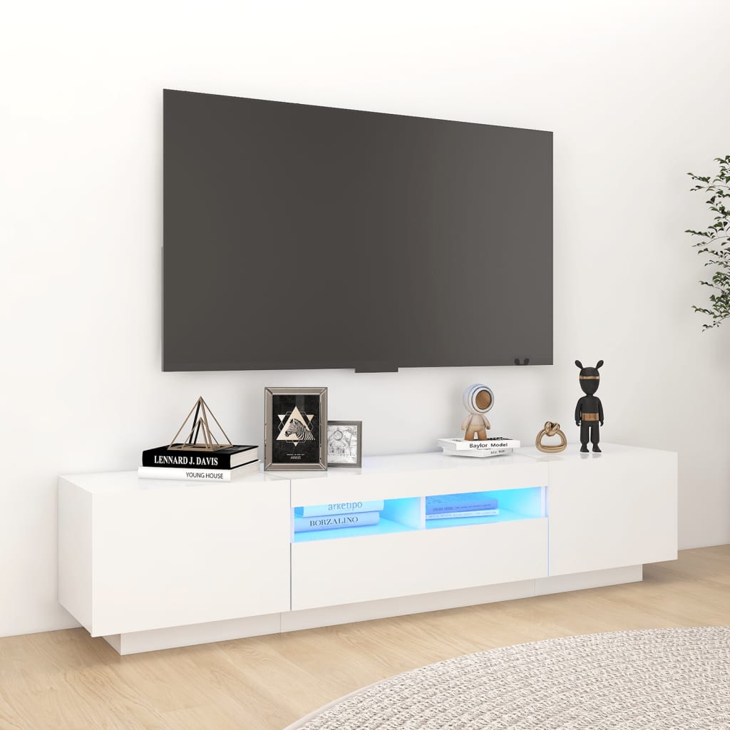 vidaXL Comodă TV cu lumini LED, alb, 180x35x40 cm vidaXL Comodă TV cu lumini LED, alb, 180x35x40 cm