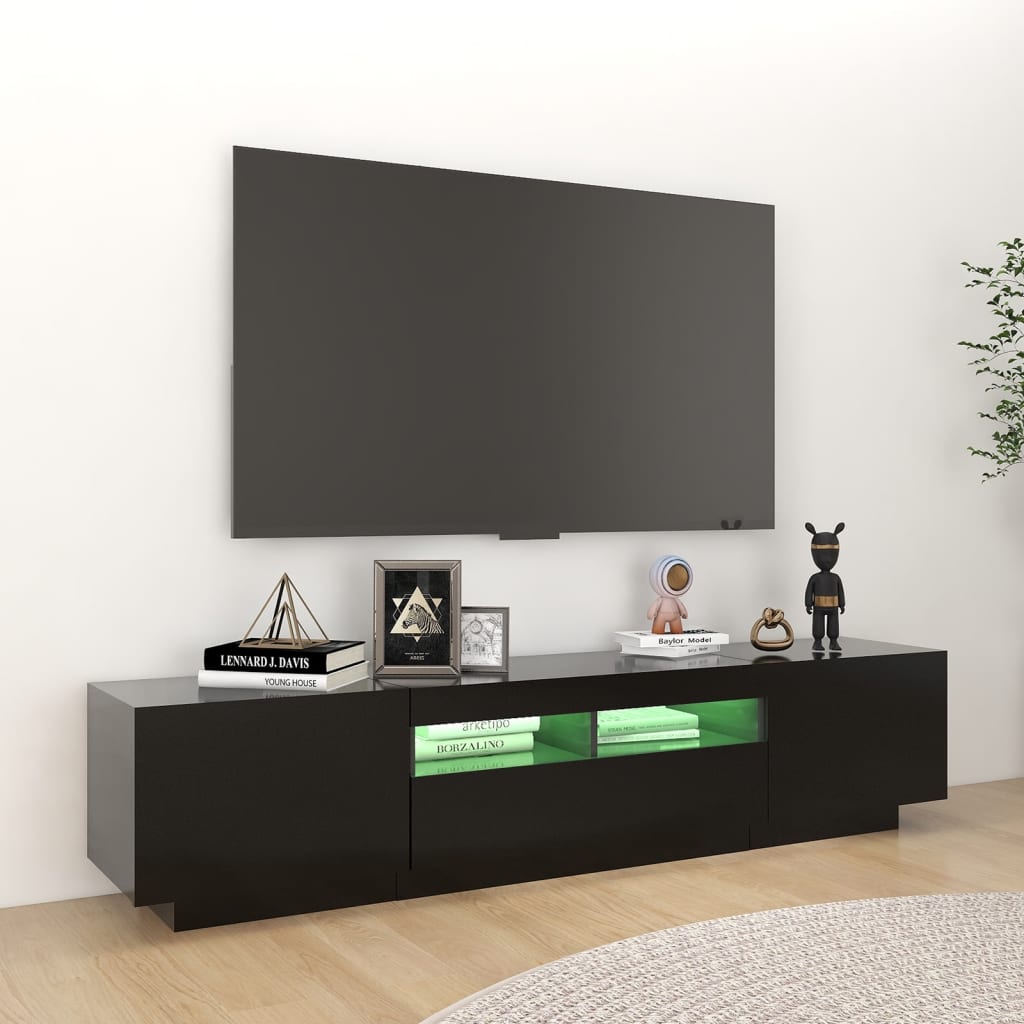vidaXL Comodă TV cu lumini LED, negru, 180x35x40 cm