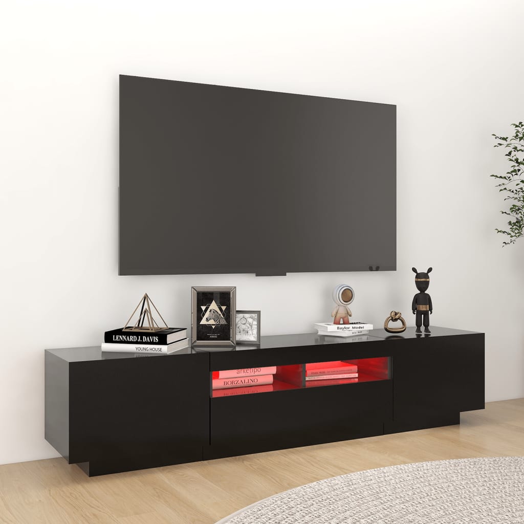vidaXL Comodă TV cu lumini LED, negru, 180x35x40 cm