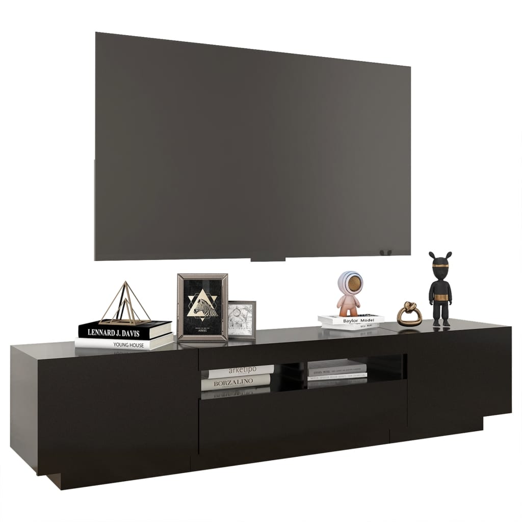 vidaXL Comodă TV cu lumini LED, negru, 180x35x40 cm