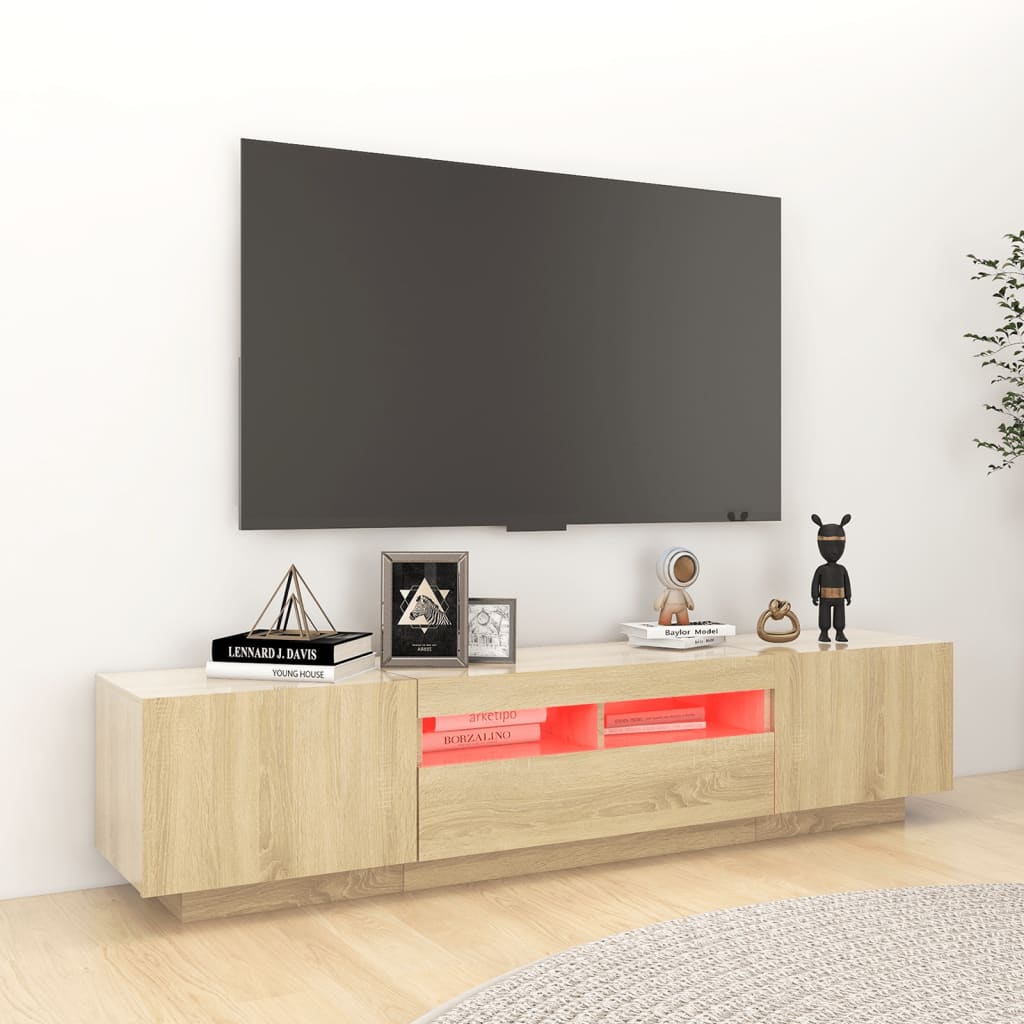 vidaXL Comodă TV cu lumini LED, stejar sonoma, 180x35x40 cm