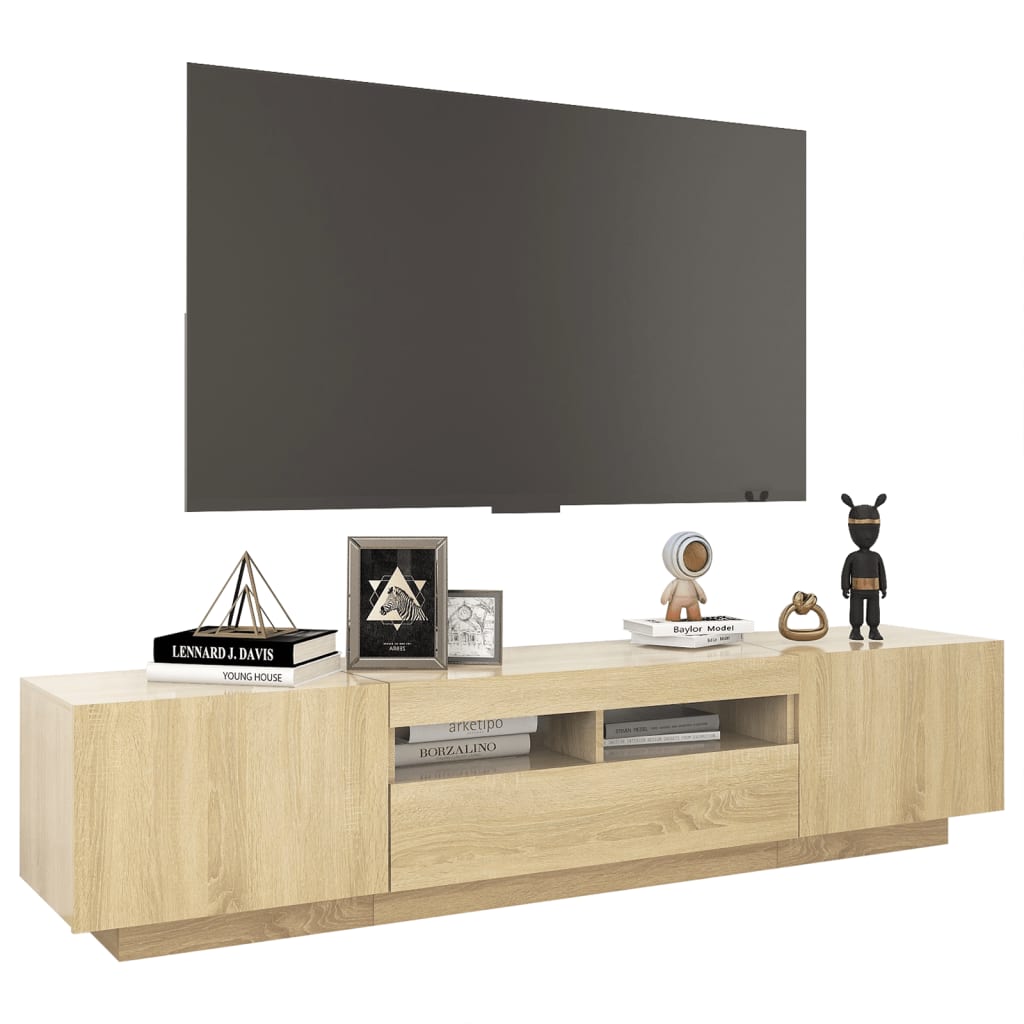 vidaXL Comodă TV cu lumini LED, stejar sonoma, 180x35x40 cm