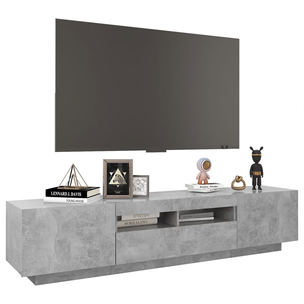 vidaXL Comodă TV cu lumini LED, gri beton, 180x35x40 cm