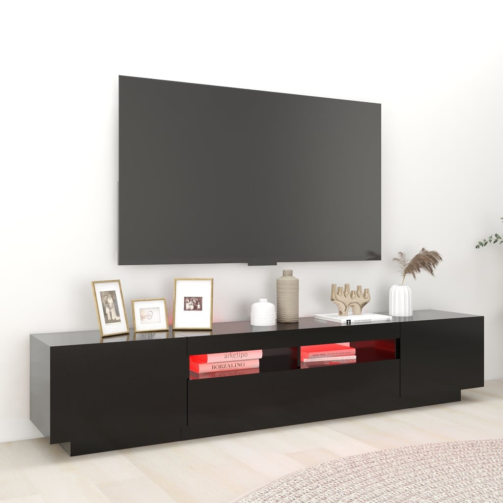 vidaXL Comodă TV cu lumini LED, negru, 200x35x40 cm