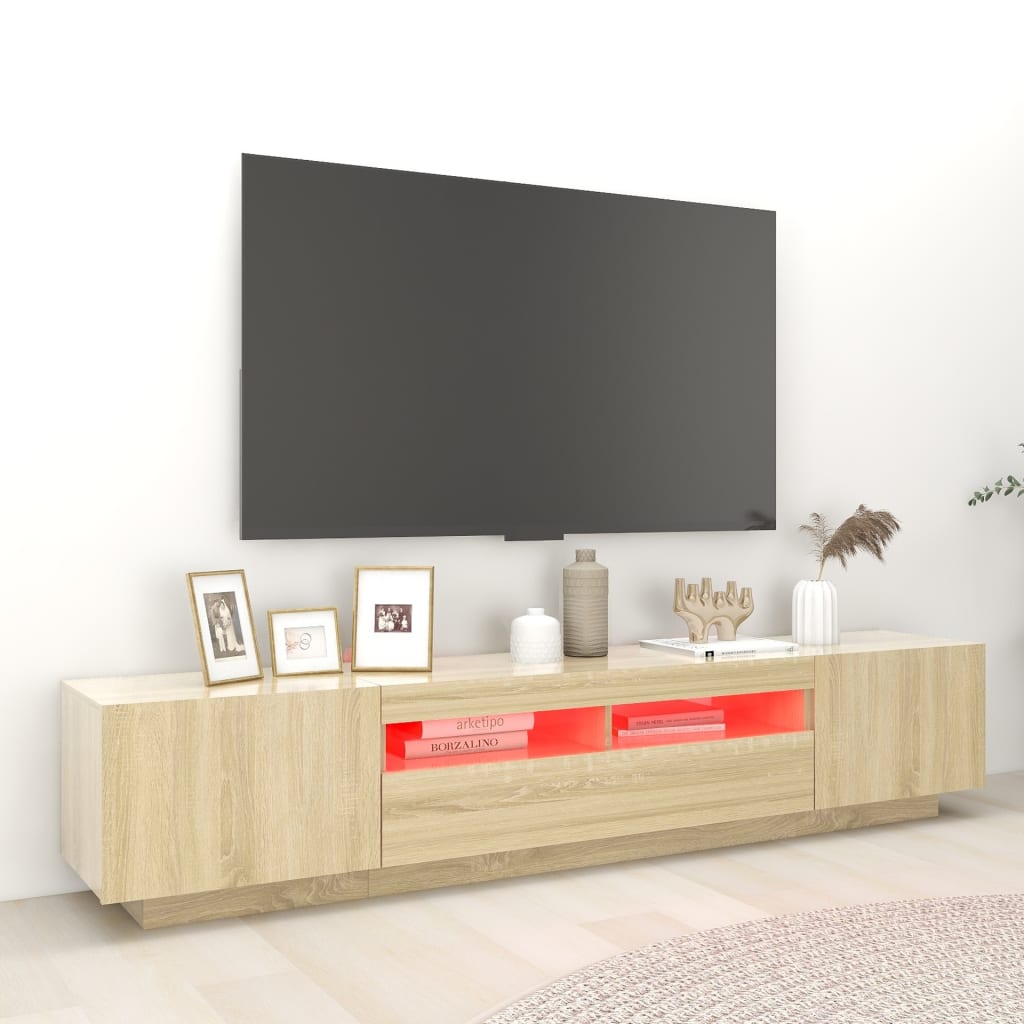 vidaXL Comodă TV cu lumini LED, stejar sonoma, 200x35x40 cm