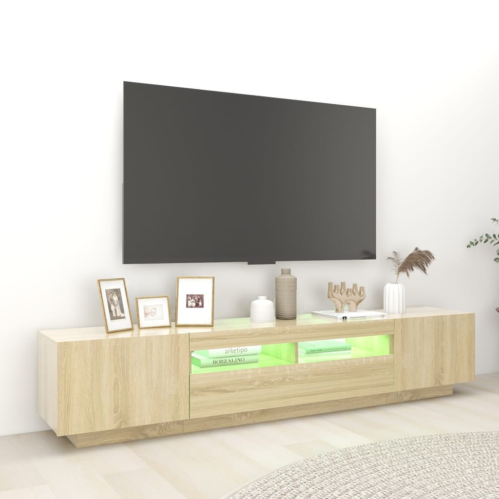 vidaXL Comodă TV cu lumini LED, stejar sonoma, 200x35x40 cm
