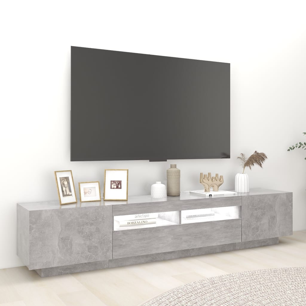 vidaXL Comodă TV cu lumini LED, gri beton, 200x35x40 cm vidaXL Comodă TV cu lumini LED, gri beton, 200x35x40 cm