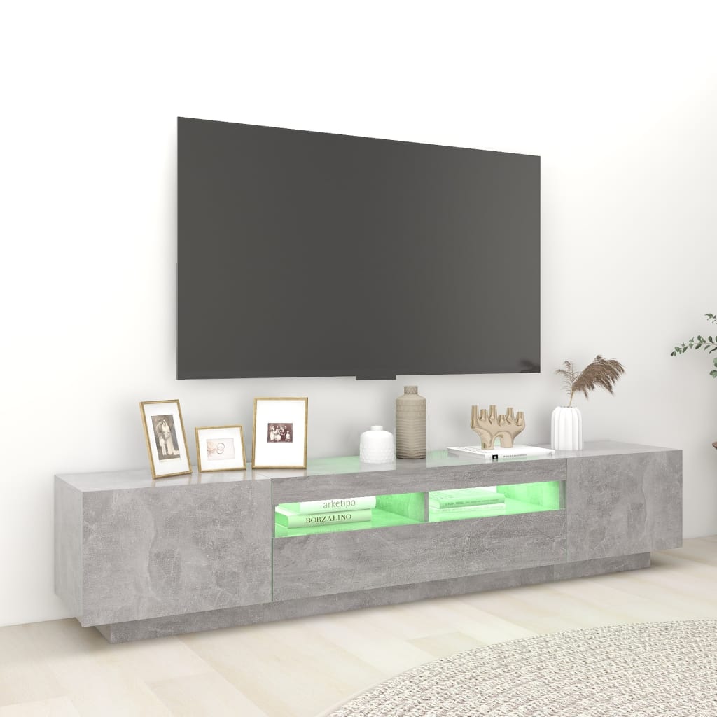 vidaXL Comodă TV cu lumini LED, gri beton, 200x35x40 cm vidaXL Comodă TV cu lumini LED, gri beton, 200x35x40 cm