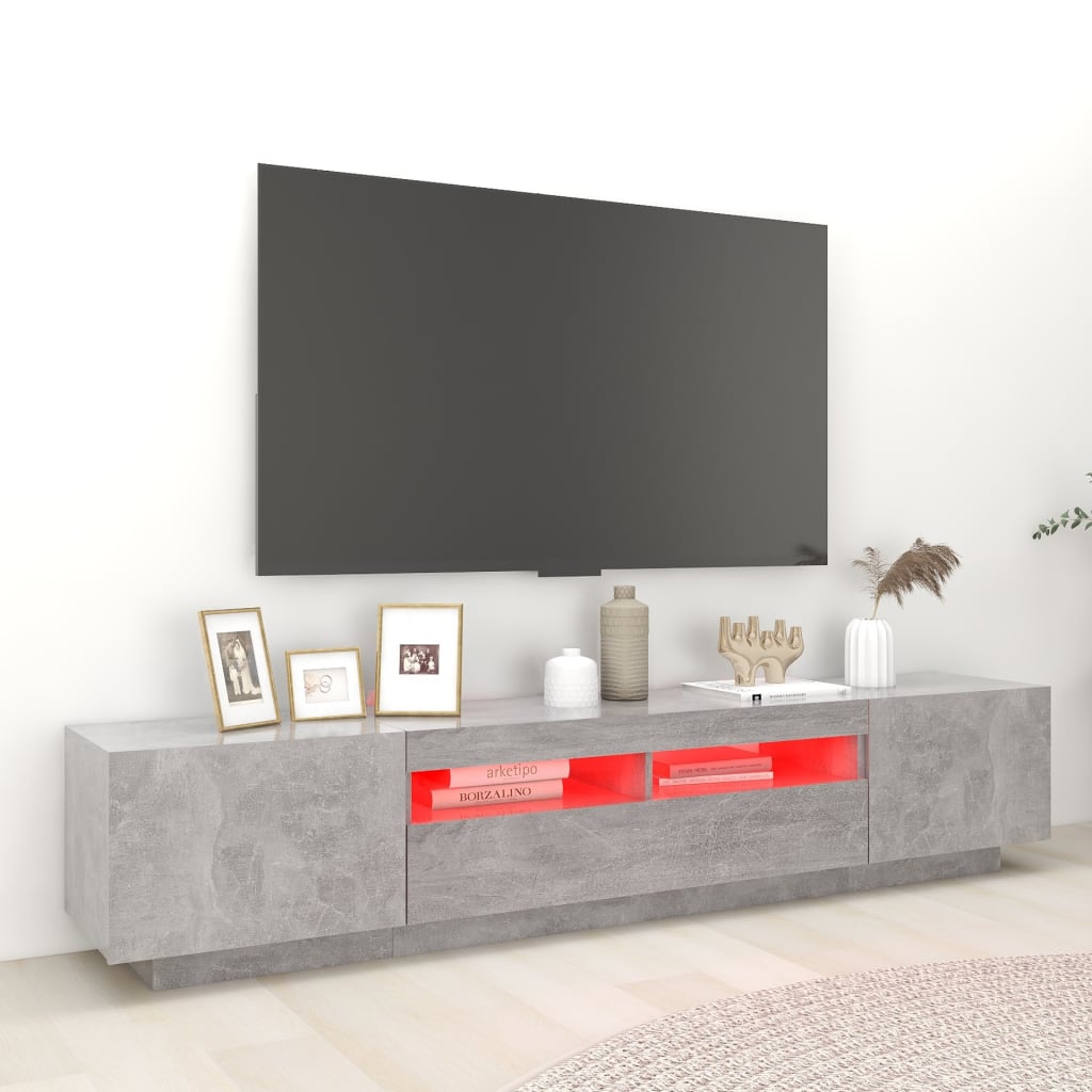 vidaXL Comodă TV cu lumini LED, gri beton, 200x35x40 cm vidaXL Comodă TV cu lumini LED, gri beton, 200x35x40 cm