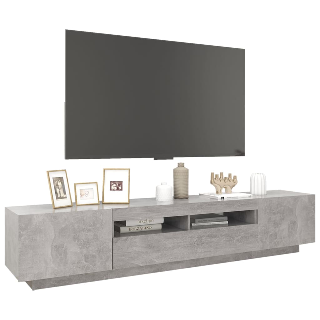 vidaXL Comodă TV cu lumini LED, gri beton, 200x35x40 cm vidaXL Comodă TV cu lumini LED, gri beton, 200x35x40 cm