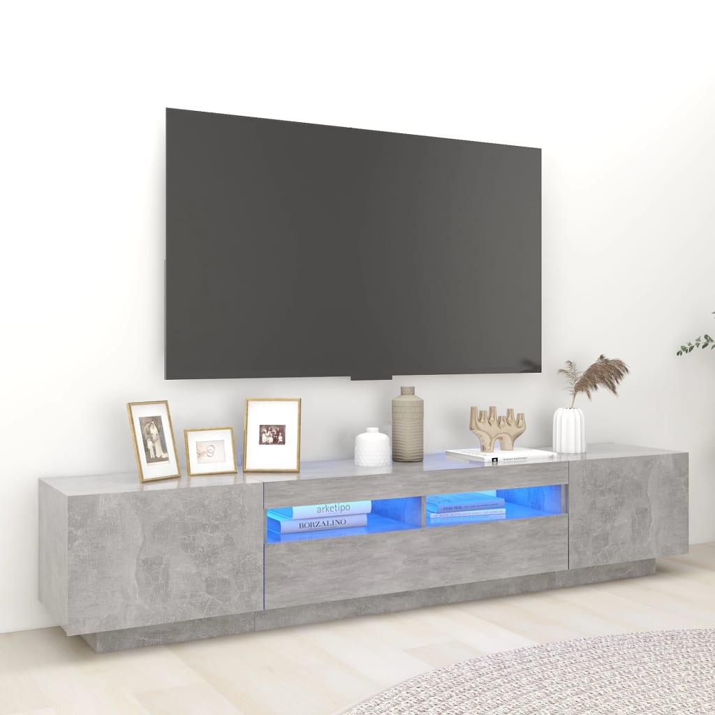 vidaXL Comodă TV cu lumini LED, gri beton, 200x35x40 cm vidaXL Comodă TV cu lumini LED, gri beton, 200x35x40 cm
