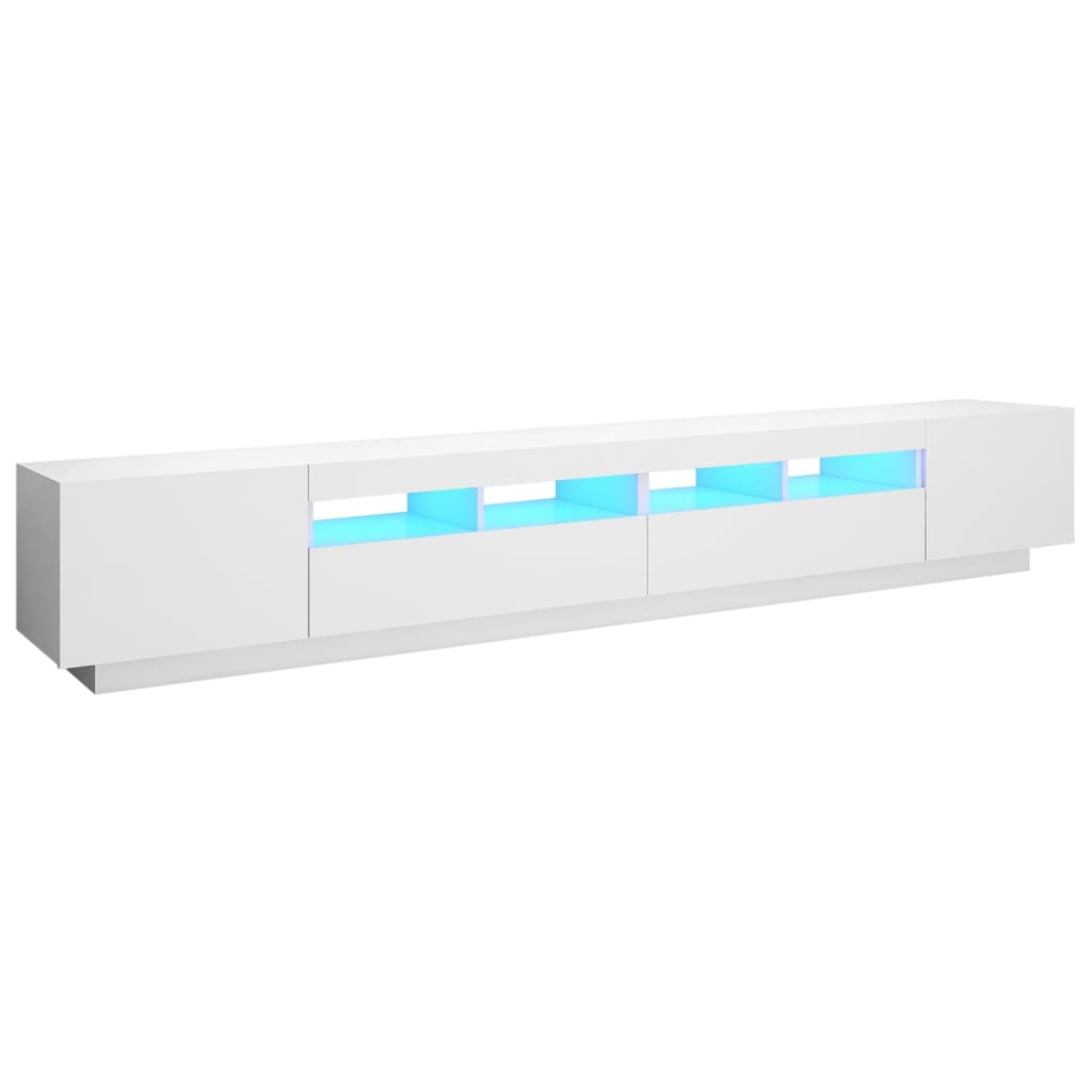 vidaXL Comodă TV cu lumini LED, alb, 260x35x40 cm