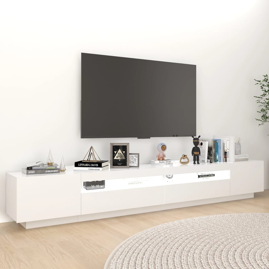 vidaXL Comodă TV cu lumini LED, alb, 260x35x40 cm