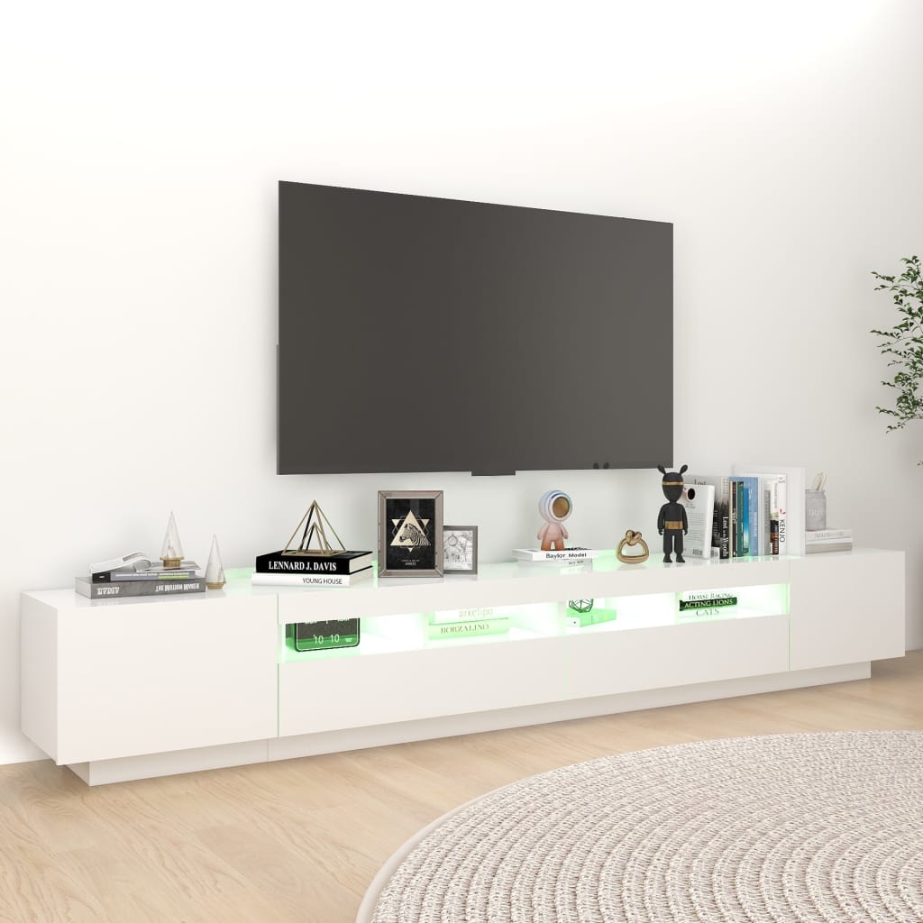 vidaXL Comodă TV cu lumini LED, alb, 260x35x40 cm