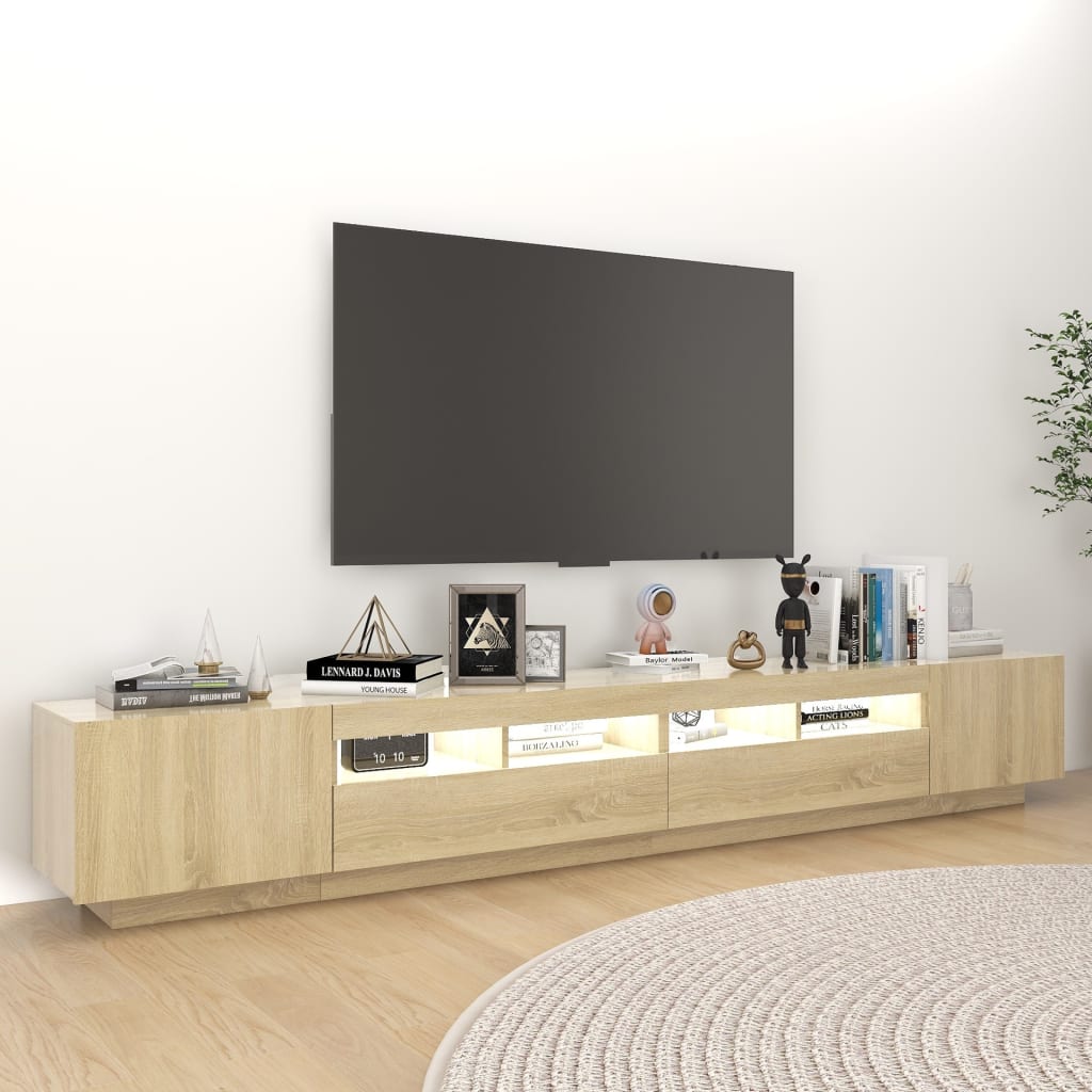 vidaXL Comodă TV cu lumini LED, stejar Sonoma, 260x35x40 cm vidaXL Comodă TV cu lumini LED, stejar Sonoma, 260x35x40 cm