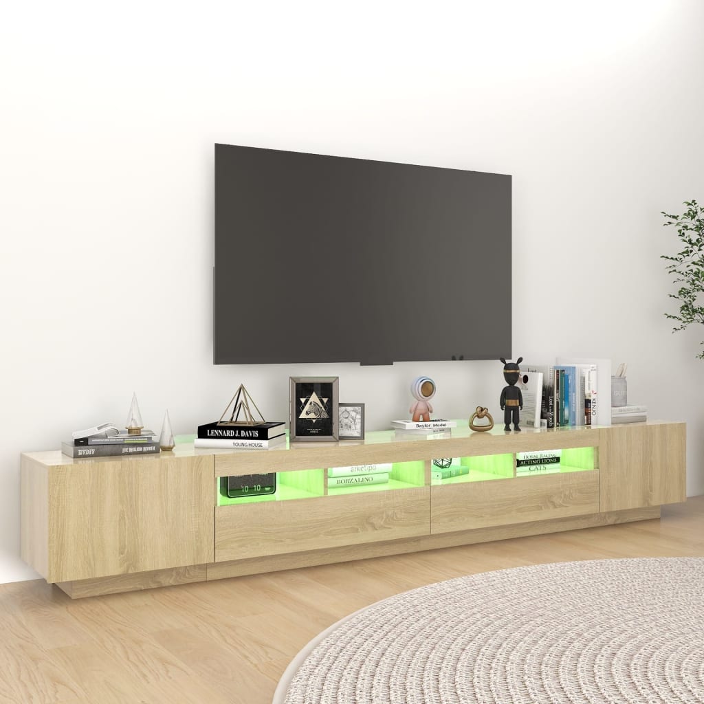 vidaXL Comodă TV cu lumini LED, stejar Sonoma, 260x35x40 cm vidaXL Comodă TV cu lumini LED, stejar Sonoma, 260x35x40 cm