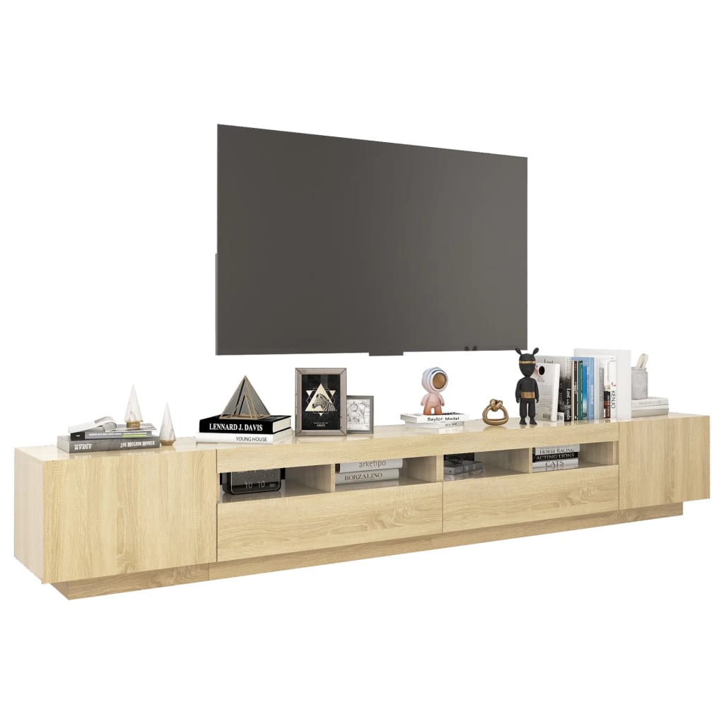 vidaXL Comodă TV cu lumini LED, stejar Sonoma, 260x35x40 cm vidaXL Comodă TV cu lumini LED, stejar Sonoma, 260x35x40 cm