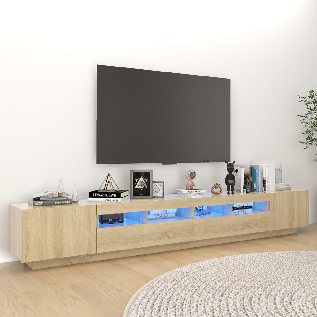 vidaXL Comodă TV cu lumini LED, stejar Sonoma, 260x35x40 cm vidaXL Comodă TV cu lumini LED, stejar Sonoma, 260x35x40 cm