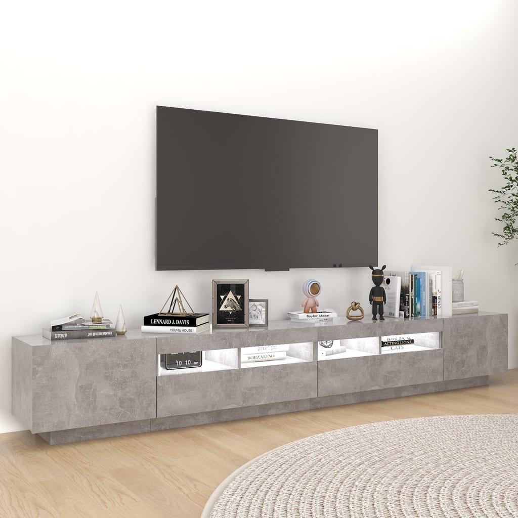 vidaXL Comodă TV cu lumini LED, gri beton, 260x35x40 cm vidaXL Comodă TV cu lumini LED, gri beton, 260x35x40 cm
