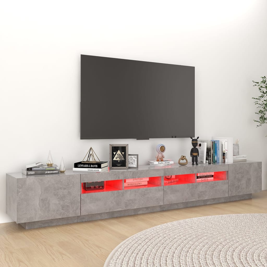 vidaXL Comodă TV cu lumini LED, gri beton, 260x35x40 cm vidaXL Comodă TV cu lumini LED, gri beton, 260x35x40 cm