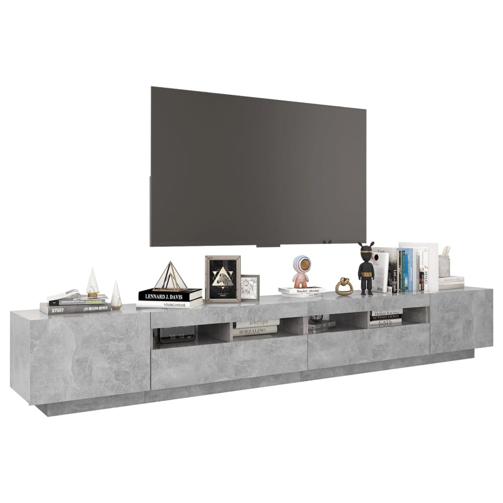 vidaXL Comodă TV cu lumini LED, gri beton, 260x35x40 cm vidaXL Comodă TV cu lumini LED, gri beton, 260x35x40 cm