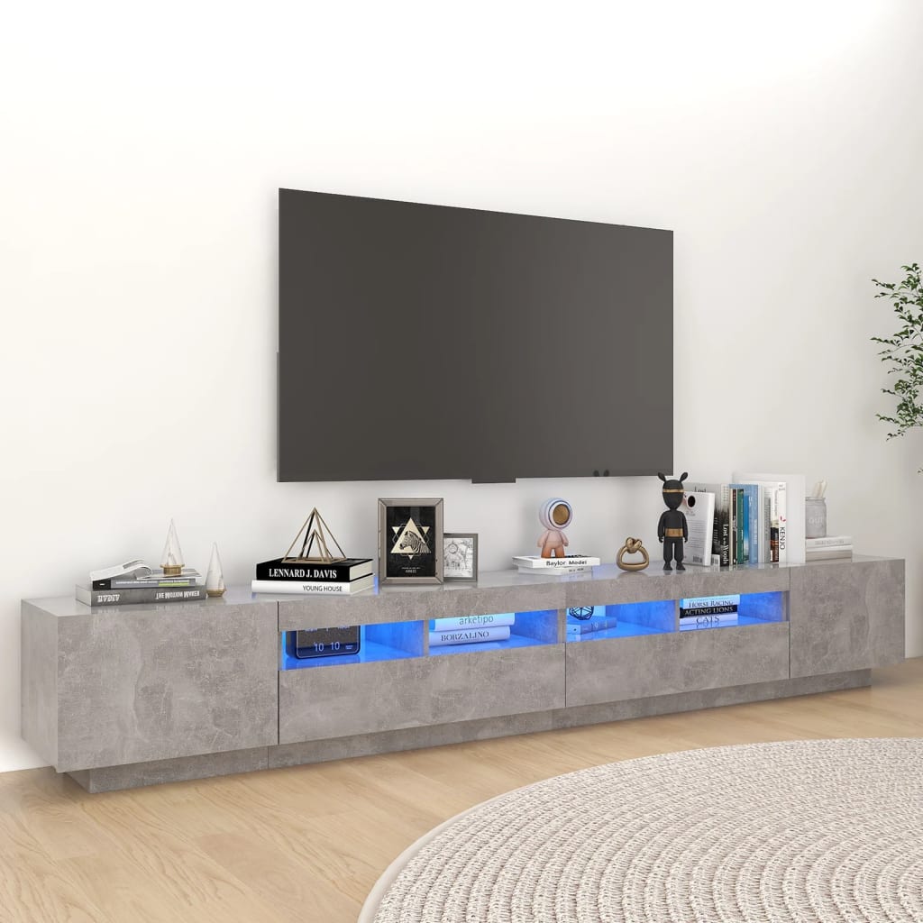 vidaXL Comodă TV cu lumini LED, gri beton, 260x35x40 cm vidaXL Comodă TV cu lumini LED, gri beton, 260x35x40 cm