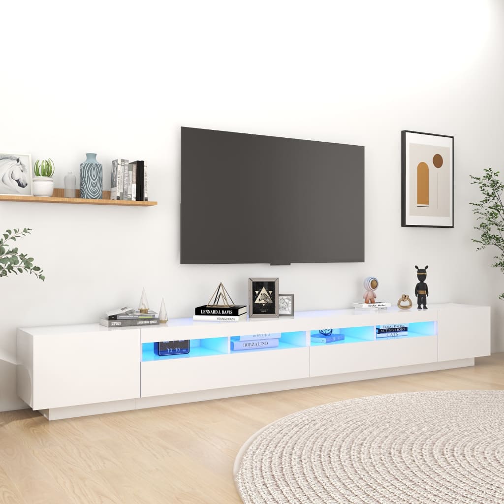 vidaXL Comodă TV cu lumini LED, alb, 300x35x40cm vidaXL Comodă TV cu lumini LED, alb, 300x35x40cm