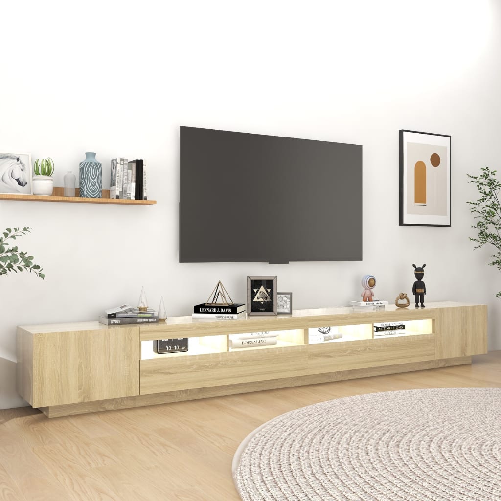 vidaXL Comodă TV cu lumini LED, stejar sonoma, 300x35x40 cm vidaXL Comodă TV cu lumini LED, stejar sonoma, 300x35x40 cm