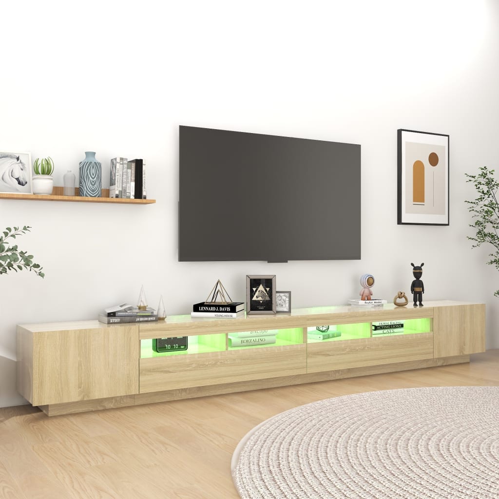 vidaXL Comodă TV cu lumini LED, stejar sonoma, 300x35x40 cm vidaXL Comodă TV cu lumini LED, stejar sonoma, 300x35x40 cm