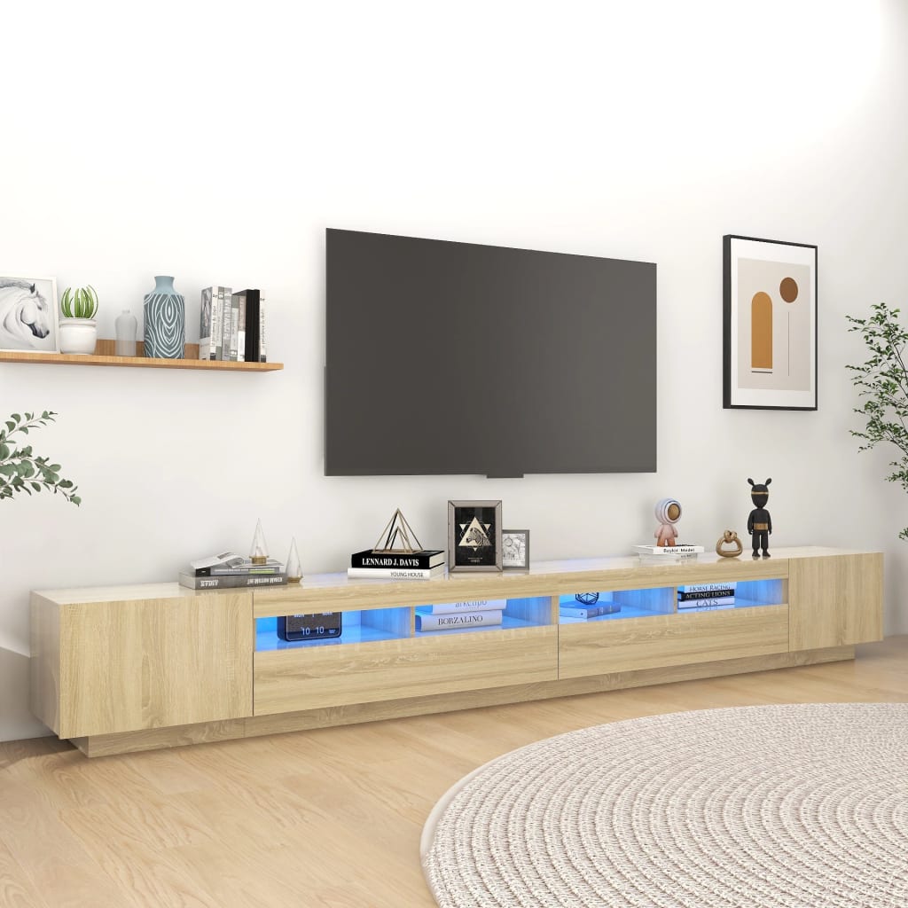 vidaXL Comodă TV cu lumini LED, stejar sonoma, 300x35x40 cm vidaXL Comodă TV cu lumini LED, stejar sonoma, 300x35x40 cm