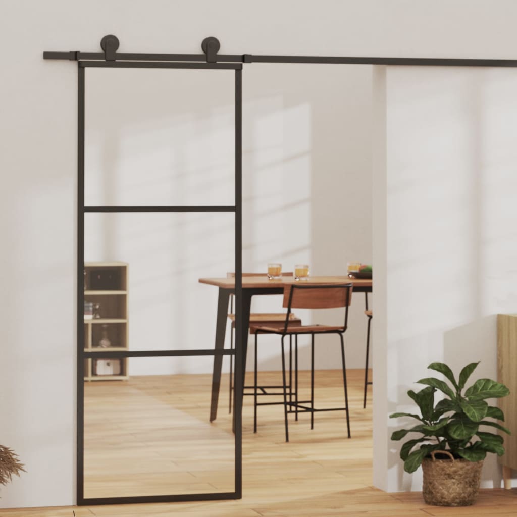 vidaXL Ușă glisantă cu set feronerie, 76x205 cm, sticlă ESG/aluminiu vidaXL Ușă glisantă cu set feronerie, 76x205 cm, sticlă ESG/aluminiu