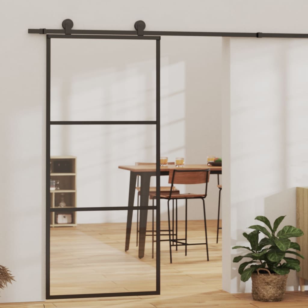 vidaXL Ușă glisantă cu set feronerie, 90x205 cm, sticlă ESG/aluminiu vidaXL Ușă glisantă cu set feronerie, 90x205 cm, sticlă ESG/aluminiu