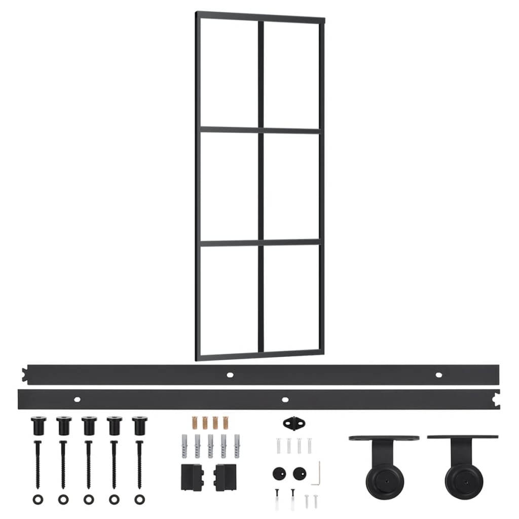 vidaXL Ușă glisantă cu set feronerie, 76x205 cm, sticlă ESG/aluminiu vidaXL Ușă glisantă cu set feronerie, 76x205 cm, sticlă ESG/aluminiu