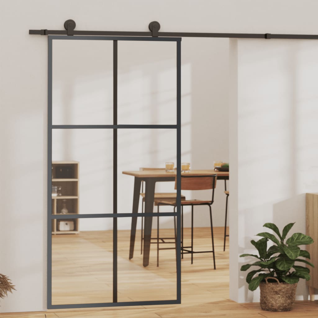 vidaXL Ușă glisantă cu set feronerie, 102x205 cm, sticlă ESG/aluminiu vidaXL Ușă glisantă cu set feronerie, 102x205 cm, sticlă ESG/aluminiu