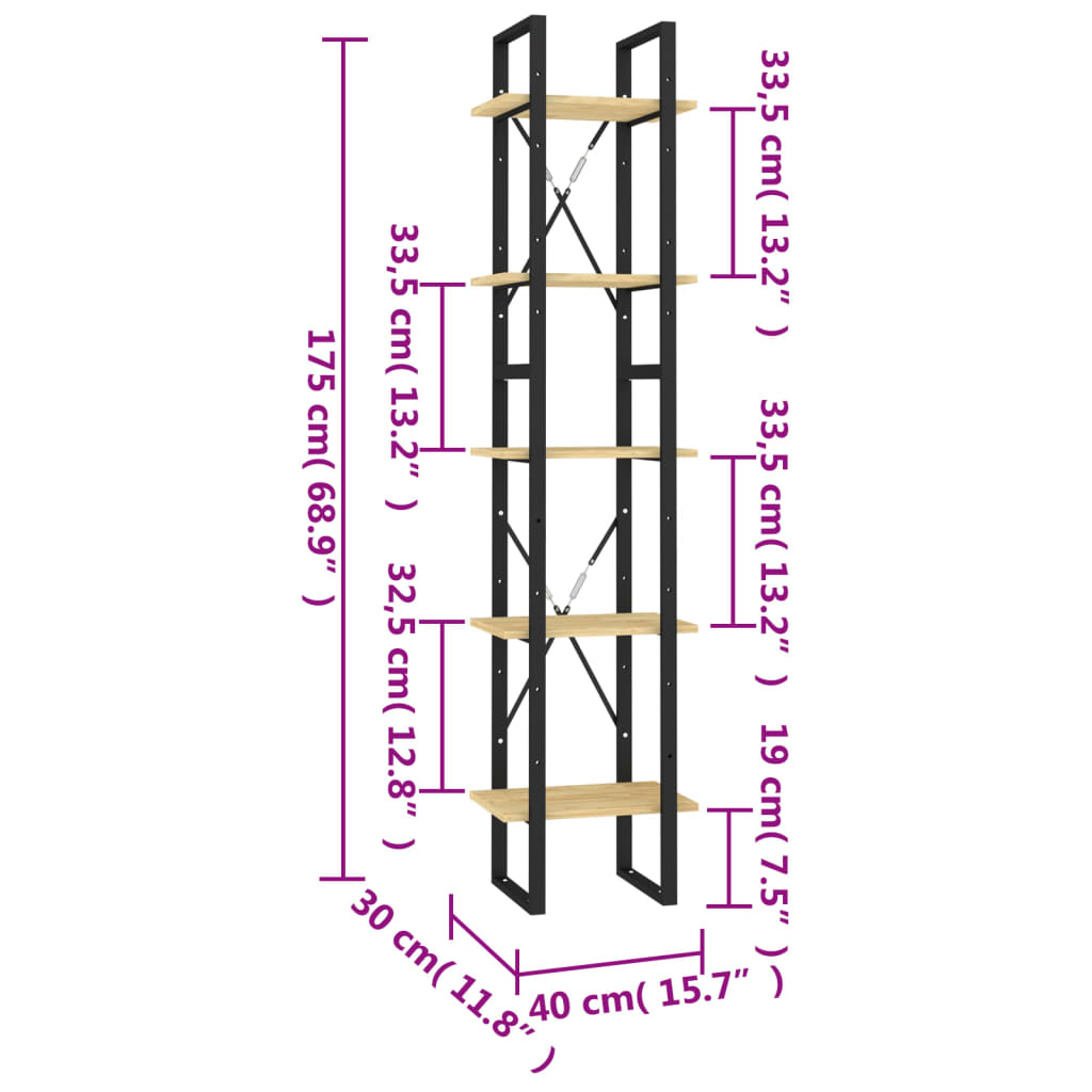 vidaXL Bibliotecă cu 5 rafturi, 40x30x175 cm, lemn masiv de pin vidaXL Bibliotecă cu 5 rafturi, 40x30x175 cm, lemn masiv de pin